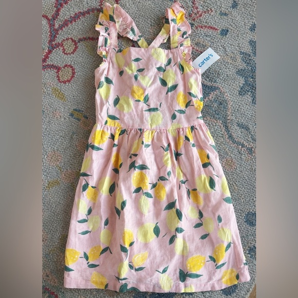 Carter's Other - Carter’s Pink Lemon Print Sundress Girls Size 8 NWT Linen Blend